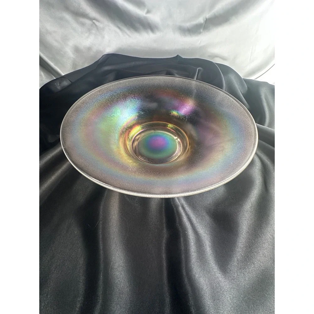 Vintage Iridescent Stretch Glass Console Bowl Rainbow 10 Inch Centerpiece